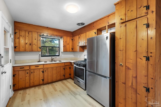 kitchen featuring sink, light hardwood / wood-style flooring, and appliances with stainless steel finishes