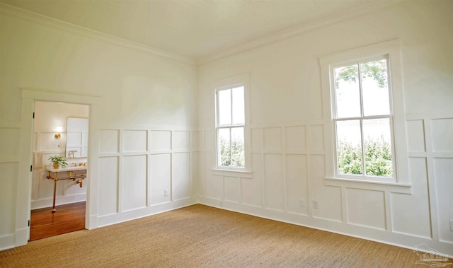 1524 E Strong St, Pensacola, FL 32501 - empty room featuring a decorative wall, carpet, ornamental molding, healthy amount of natural light, and wainscoting