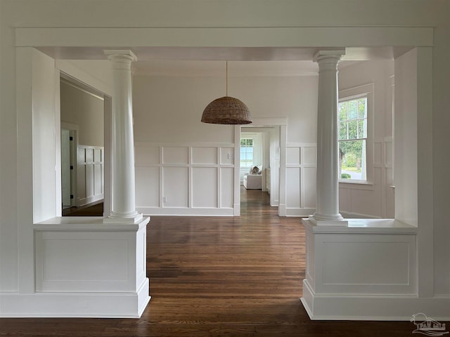 corridor with dark hardwood / wood-style floors