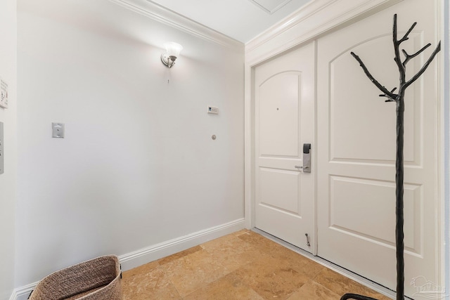 doorway featuring crown molding