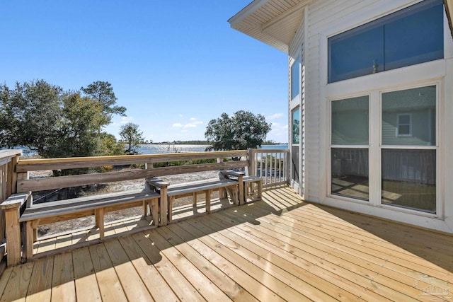 deck with a water view