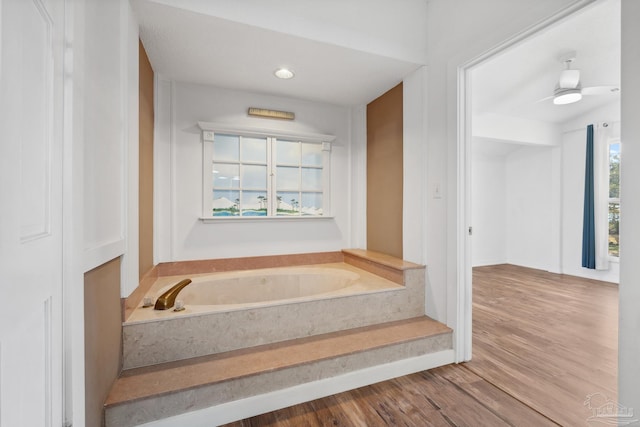 bathroom with a bath and wood-type flooring