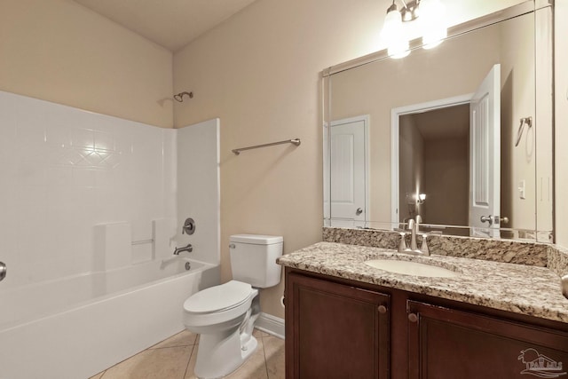 full bathroom featuring toilet, vanity, tile patterned floors, and shower / bathtub combination