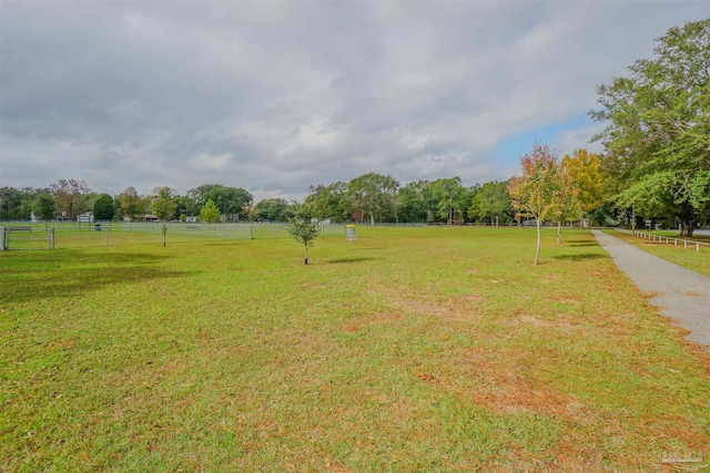 view of community with a yard and a rural view