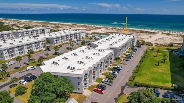 aerial view with a beach view and a water view