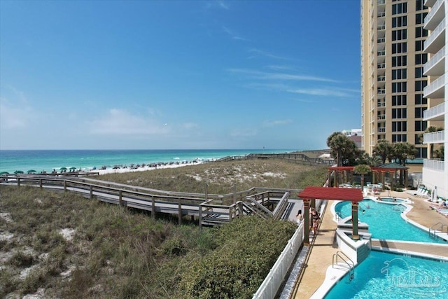 view of water feature with a view of the beach