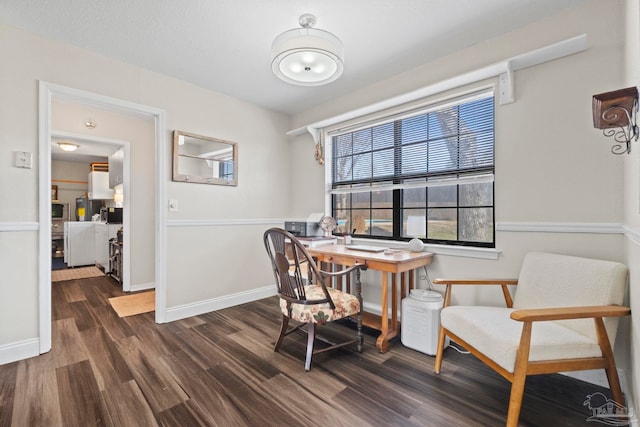 office with dark hardwood / wood-style floors