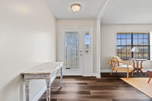 entryway featuring dark hardwood / wood-style floors and a textured ceiling