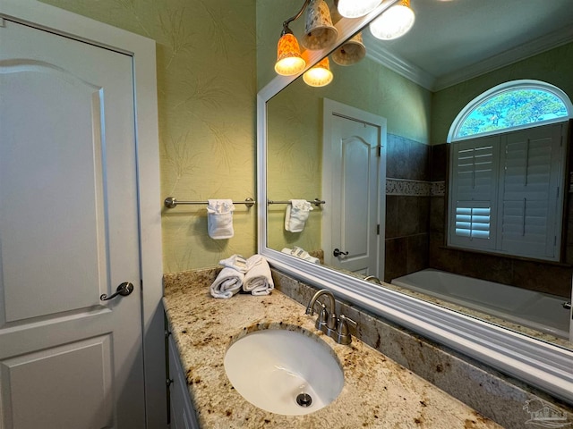 bathroom featuring vanity and crown molding