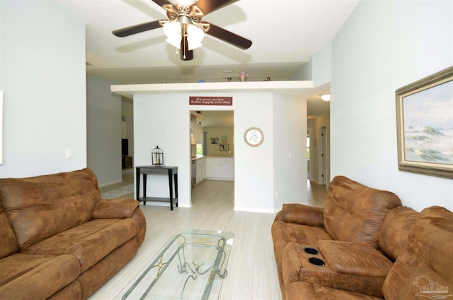 5735 Farrel Way, Milton, FL 32583 - living area featuring ceiling fan and light wood finished floors