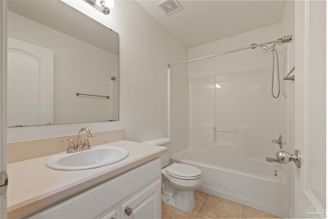 bathroom featuring toilet, tile patterned floors, vanity, and shower / bathtub combination