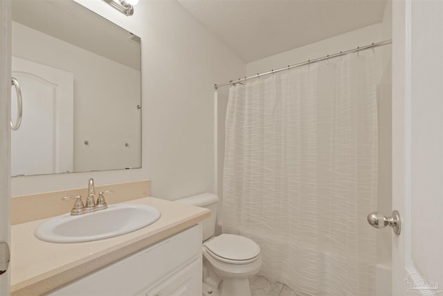 bathroom with vanity, toilet, and shower / bath combination with curtain