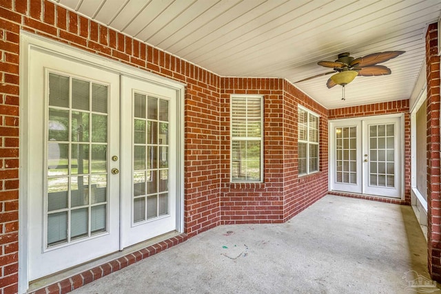 view of patio / terrace featuring french doors and ceiling fan