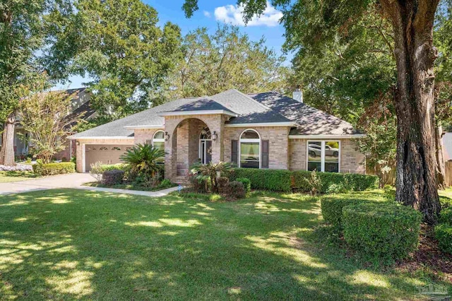 single story home with a garage and a front yard