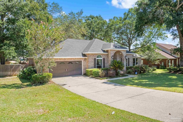 single story home with a front lawn and a garage