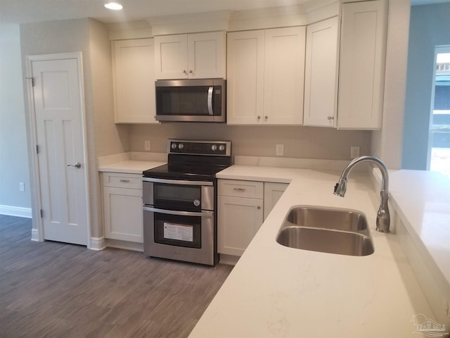 kitchen featuring dark hardwood / wood-style floors, a healthy amount of sunlight, sink, and stainless steel appliances