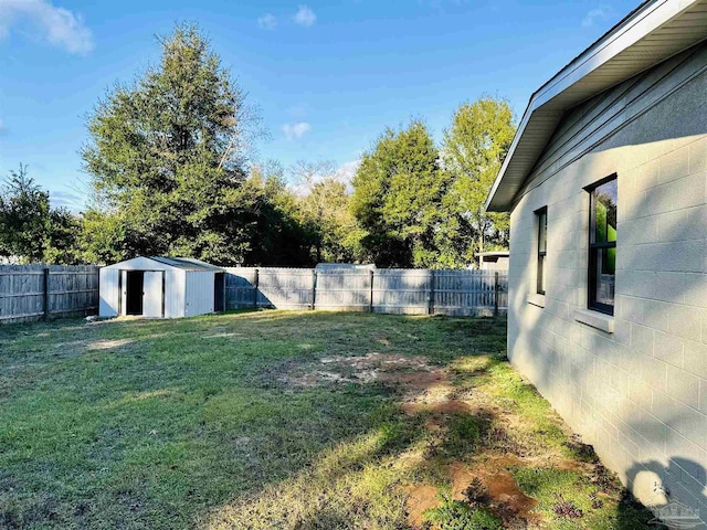 view of yard featuring a storage unit