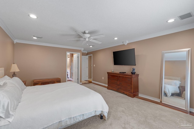 2215 Seascale Ct, Navarre, FL 32566 - bedroom featuring ornamental molding, baseboards, recessed lighting, light colored carpet, and a ceiling fan