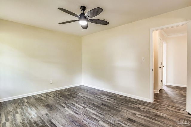 unfurnished room featuring dark hardwood / wood-style floors and ceiling fan