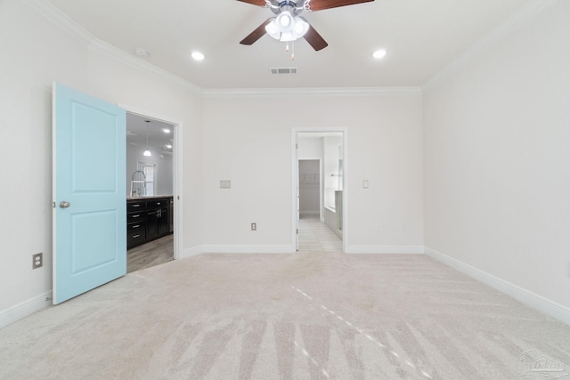 2339 Habersham Ln, Cantonment, FL 32533 - interior space featuring baseboards, ornamental molding, visible vents, and light colored carpet