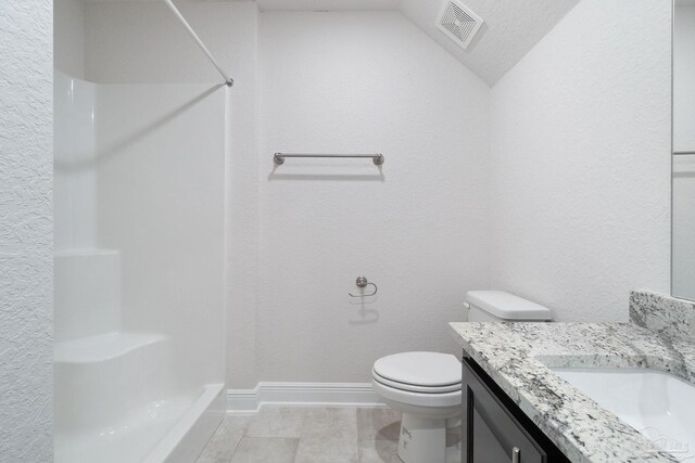 2339 Habersham Ln, Cantonment, FL 32533 - full bath with lofted ceiling, visible vents, toilet, vanity, and baseboards