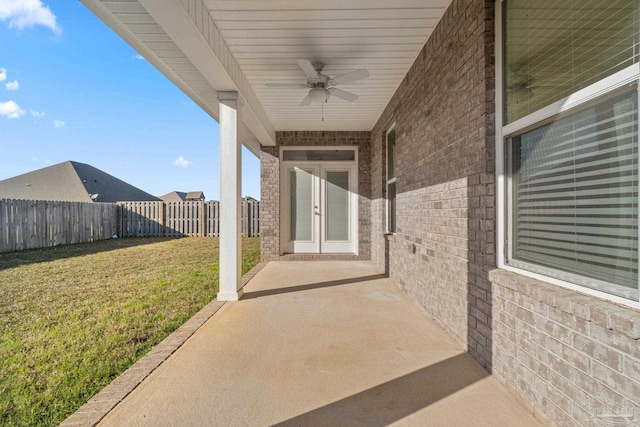2339 Habersham Ln, Cantonment, FL 32533 - view of patio featuring a fenced backyard, ceiling fan, and french doors