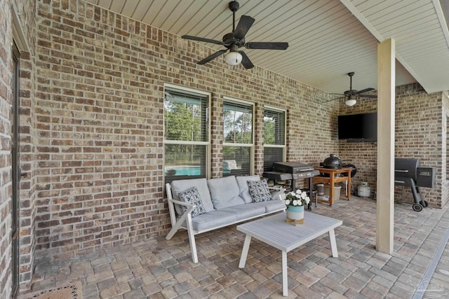 4726 Soundside Dr, Gulf Breeze, FL 32563 - view of patio / terrace with a ceiling fan, an outdoor hangout area, and area for grilling