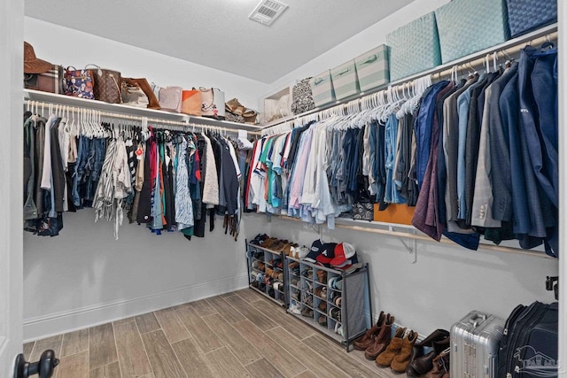 walk in closet with wood-type flooring