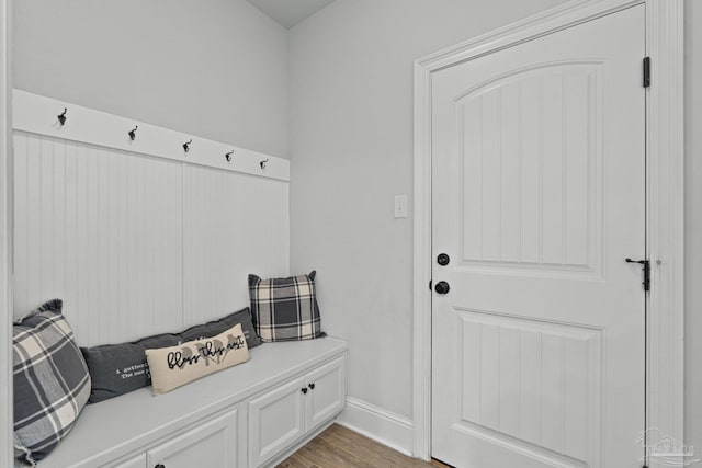 mudroom with hardwood / wood-style flooring