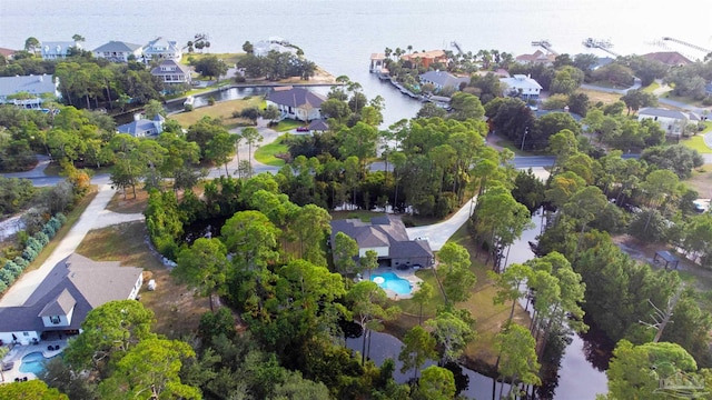 aerial view featuring a water view