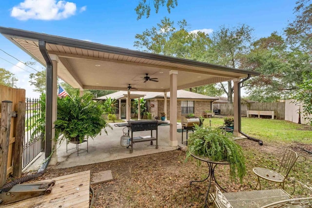 view of patio / terrace featuring ceiling fan