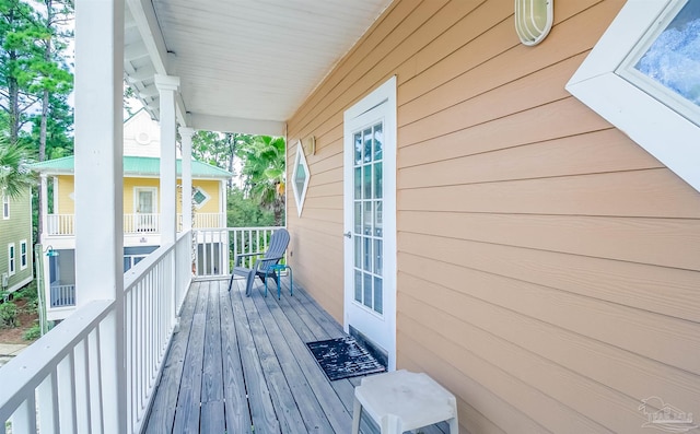 wooden terrace with french doors