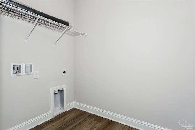 laundry area with hookup for a washing machine, dark wood-type flooring, and hookup for an electric dryer