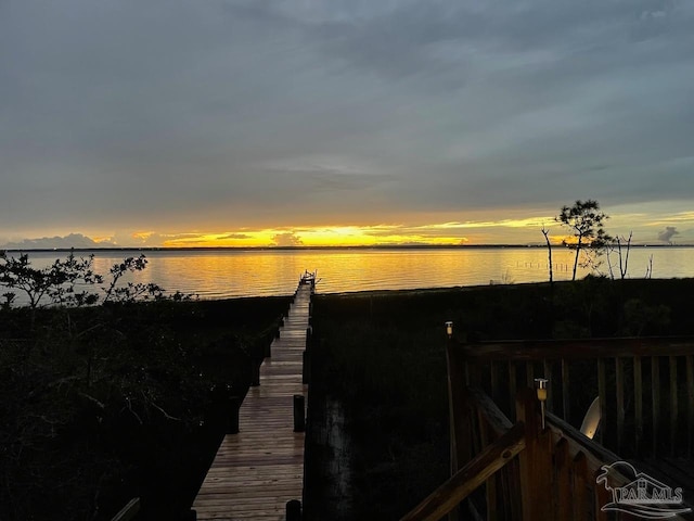 dock area with a water view