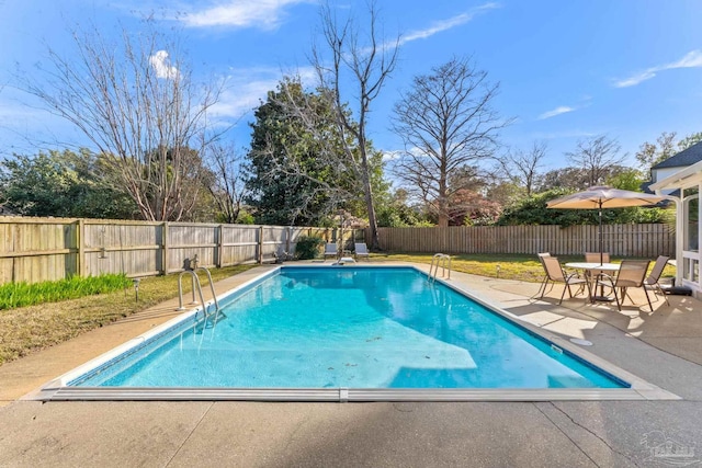 view of pool with a patio area, a fenced backyard, and a fenced in pool