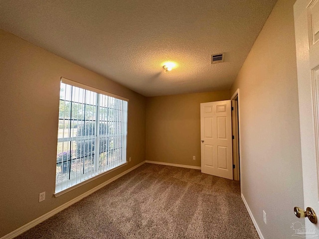 empty room featuring carpet flooring and a textured ceiling