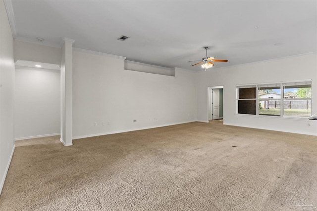 9660 Meadow Wood Ln, Navarre, FL 32566 - unfurnished living room with crown molding, a ceiling fan, carpet flooring, baseboards, and recessed lighting