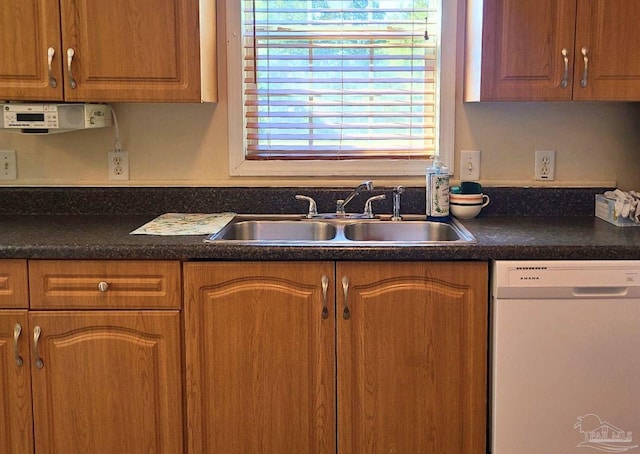 kitchen featuring white dishwasher and sink