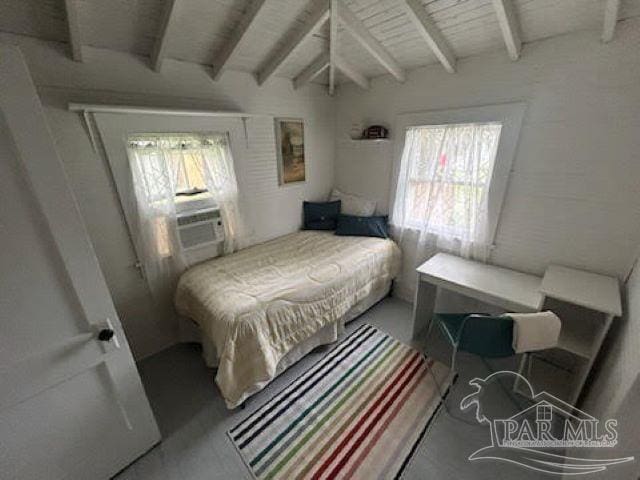 bedroom with beamed ceiling