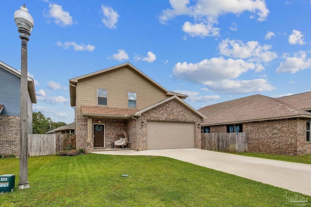 front facade with a front yard and a garage