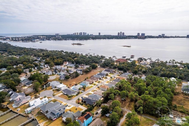 aerial view featuring a water view