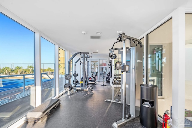 13335 Johnson Beach Rd Unit 1003, Pensacola, FL 32507 - exercise room featuring a wall of windows