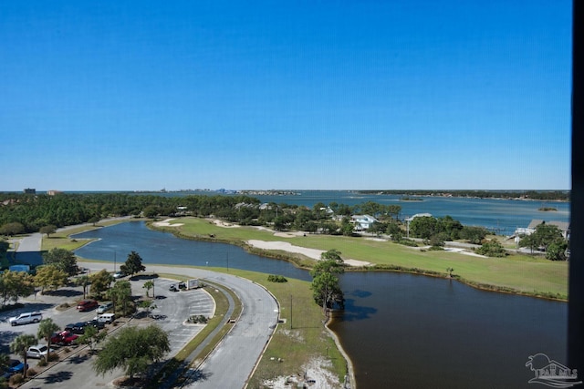 bird's eye view featuring a water view