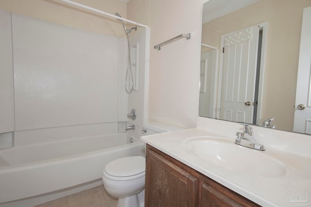 full bathroom with tile patterned floors, vanity, toilet, and bathtub / shower combination