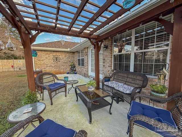 5020 Lantana Dr, Gulf Breeze, FL 32563 - view of patio / terrace with fence, an outdoor hangout area, and a pergola