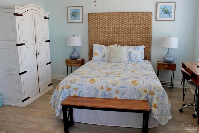 bedroom with a closet and light wood-type flooring