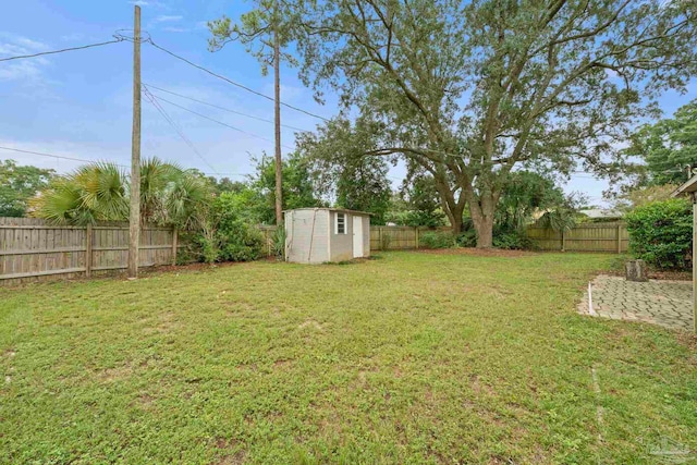 view of yard featuring a shed