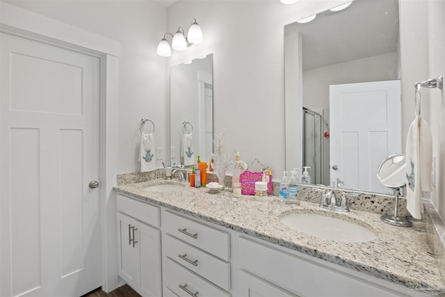 bathroom with vanity and walk in shower