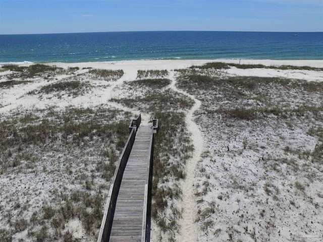 aerial view featuring a beach view and a water view