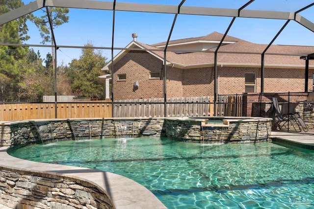 8901 Salt Grass Dr, Pensacola, FL 32526 - view of pool with a pool with connected hot tub, glass enclosure, and fence